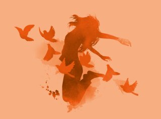 Silhouette eines jungen Mädchens mit Tauben | © Shutterstock/HstrongART